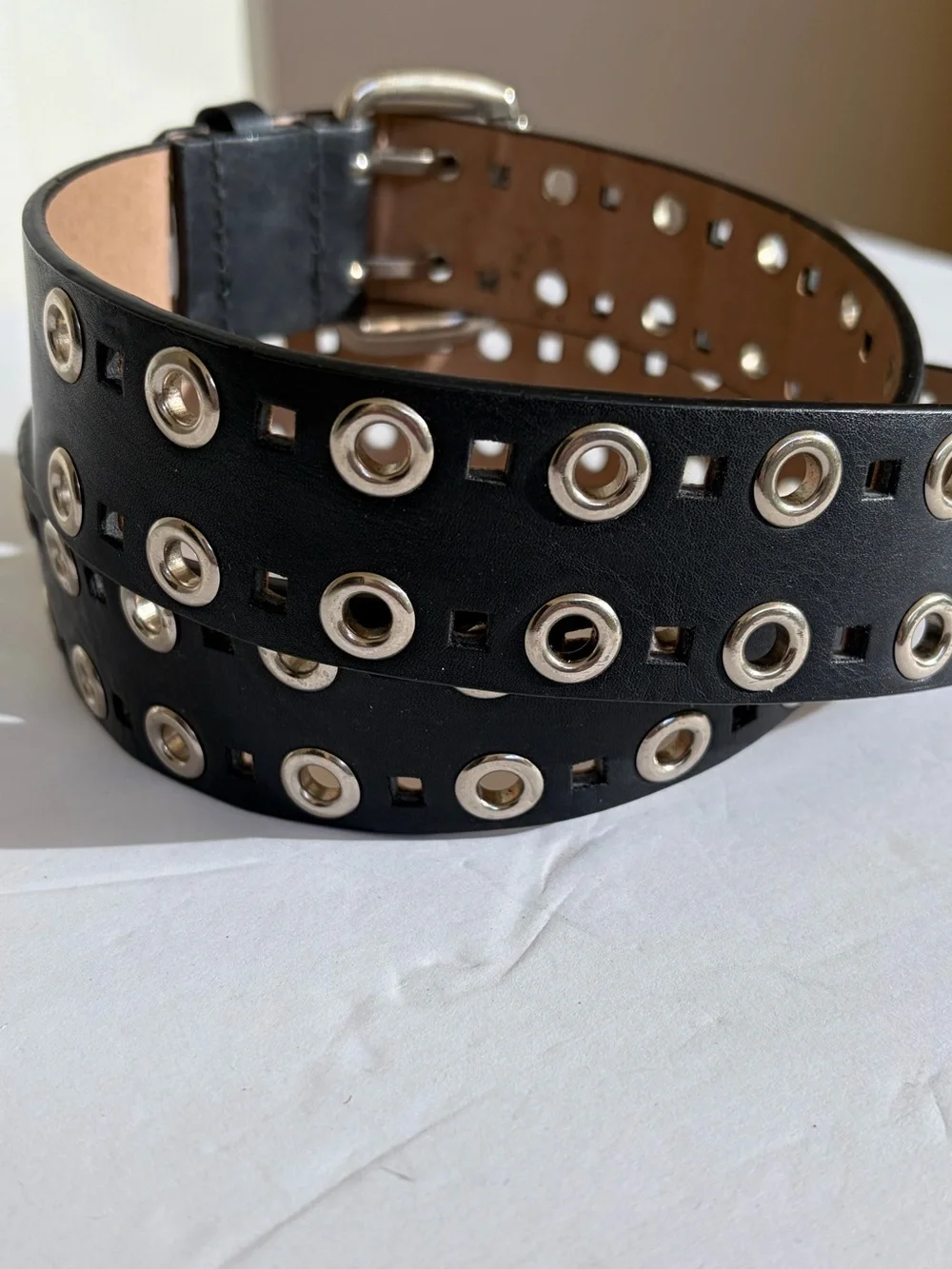 Steve Madden Fashion Double Grommet Belt Unisex Black Silver Punk Goth Rocker